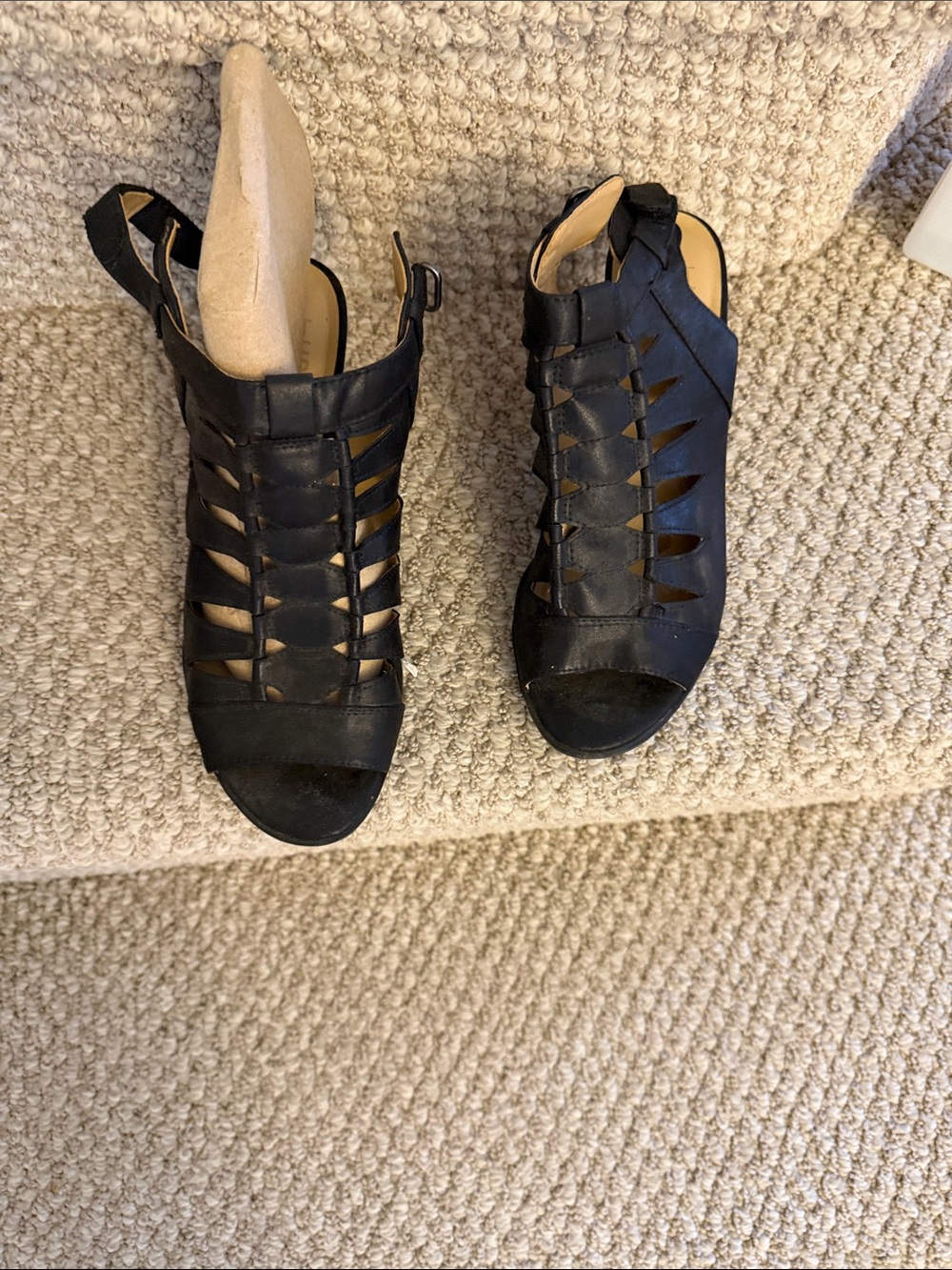 Naturalizer Black Strappy Peep-Toe Heels